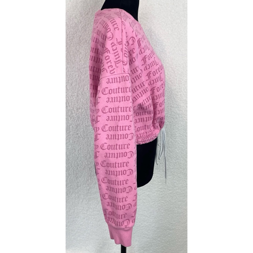 JUICY COUTURE x F21 • Pink Logo Print Long Sleeve Cropped Tie Sweatshirt, M - Picture 9 of 16